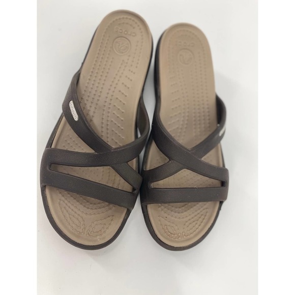 Crocs Patricia II Womens 6 Black 2" Wedge Slide Sandals Textured Insole Heel - Picture 2 of 5